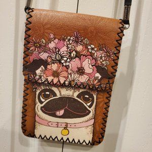 CUTE! Hand Painted Designer DOG PUG Crossbody Cell Purse